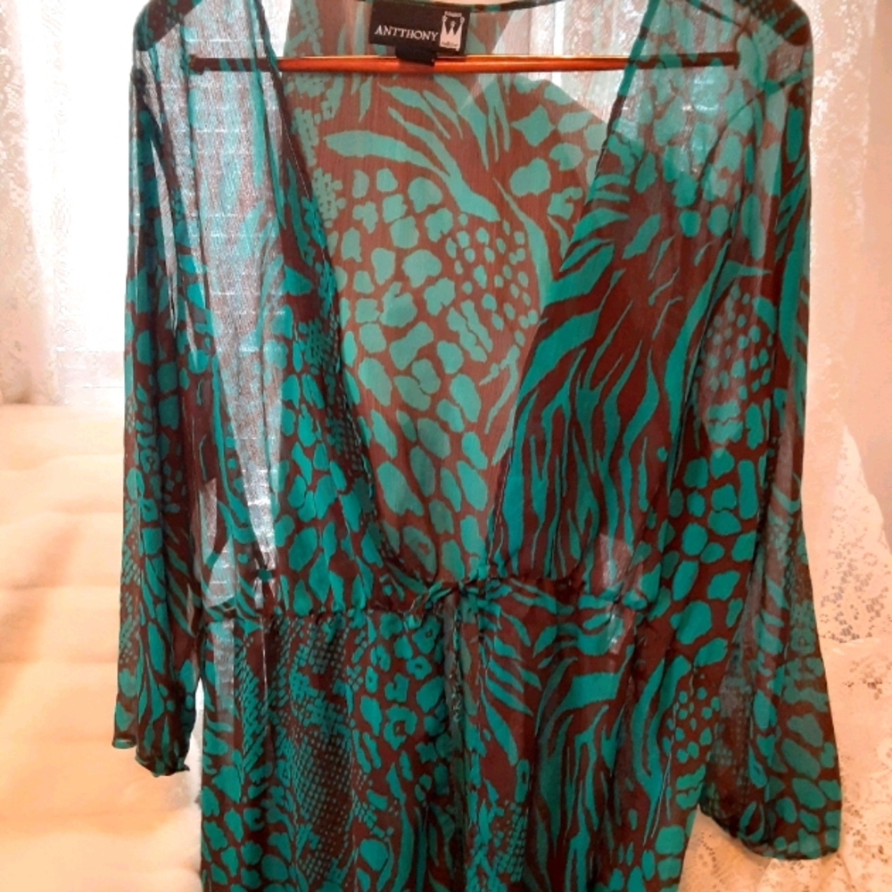 Kimono top, chiffon green, brown, size 3x